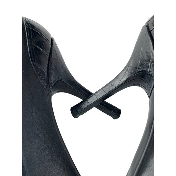 Nine West Black Leather Career Pumps with Croc-Embossed Trim Size 7.5 M - Picture 6 of 9